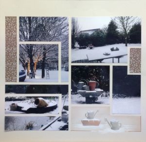 Stamped design on backing paper, decoration stamped, white gel pen added