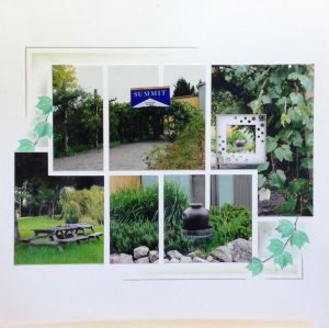 Summit Wines, Stanthorpe. Stamped leaves using masking. Decorative frame added, with chalked edge.